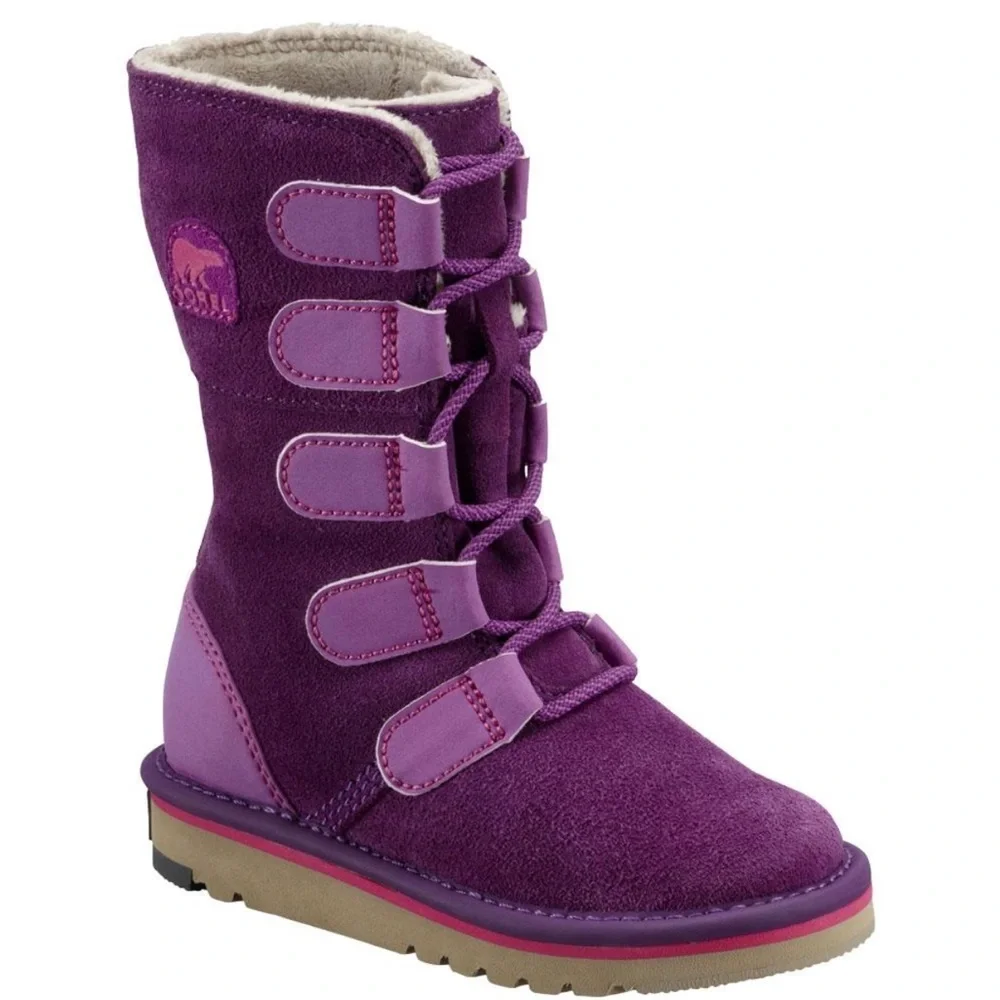 Sorel Toddler Girls purple genuine suede leather lace-up tall winter boots